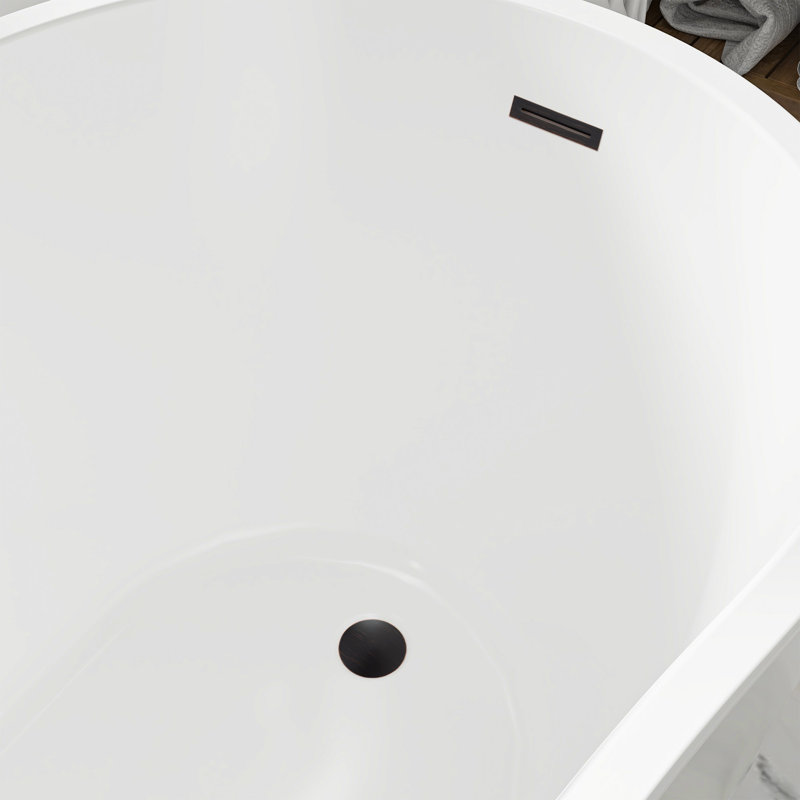 54" X 28" Freestanding Soaking Acrylic Bathtub, White/Oil Rubbed Bronze