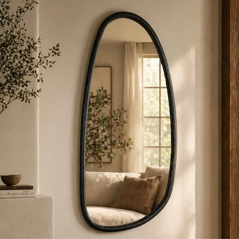 Miroir mural avec cadre en bois de manguier noir, 28 x 60 po