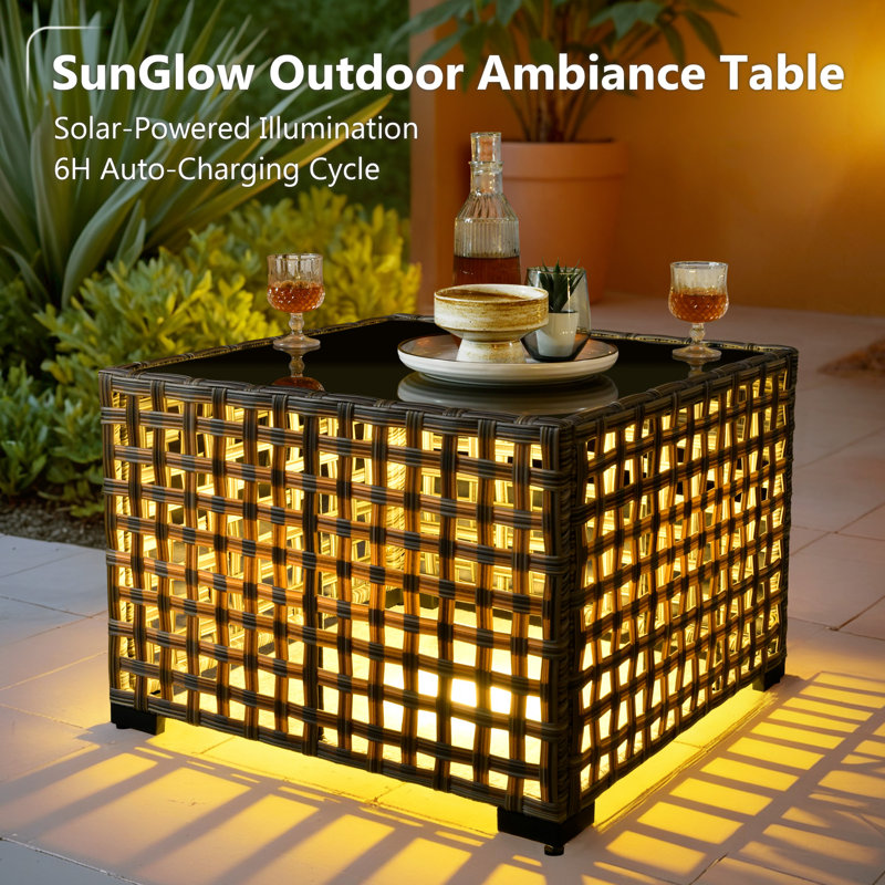 5-Person Outdoor High Back Seating Group With Cushions,Swivel Rockers And Led Coffee Table, All-Weather Wicker Patio Set