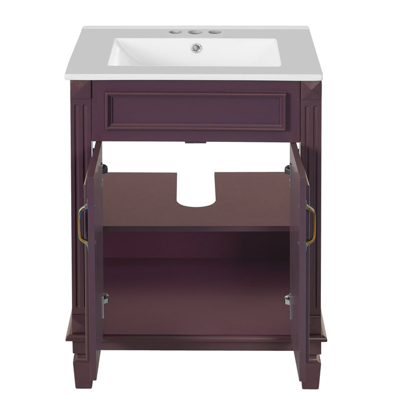 Meuble-lavabo autoportant 24 po avec lavabo en céramique 24 po, Mauve, Doré