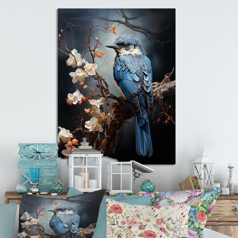 «Blue Bird Murmurs In Moonlight III», art mural oiseau en métal, H 20 po x l 12 po x P 1 po
