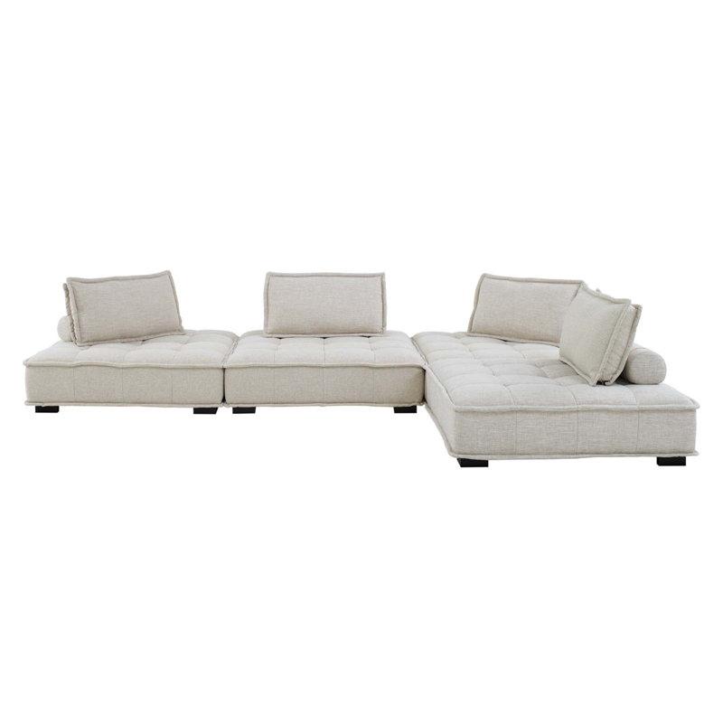 Modway Saunter, 4-Piece Sectional Sofa, Light Gray, Beige Polyester