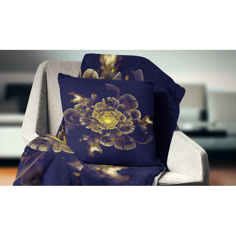 Coussin imprimé floral doré à motif floral doré, 18 po x 18 po, Coussin décoratif