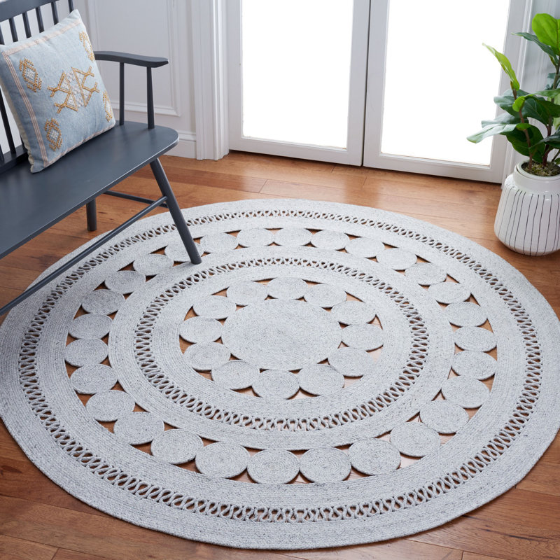 Tapis rond gris tressé à la main Mosher, Rond 6 pi