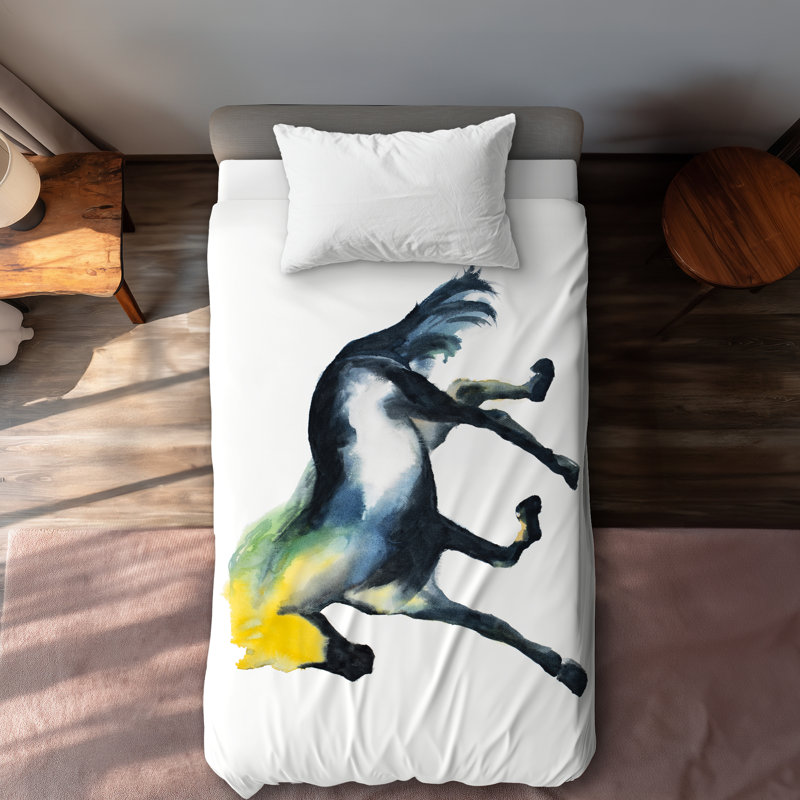 Galloping Horse Blue Illustrative Duvet Cover | Home Decor