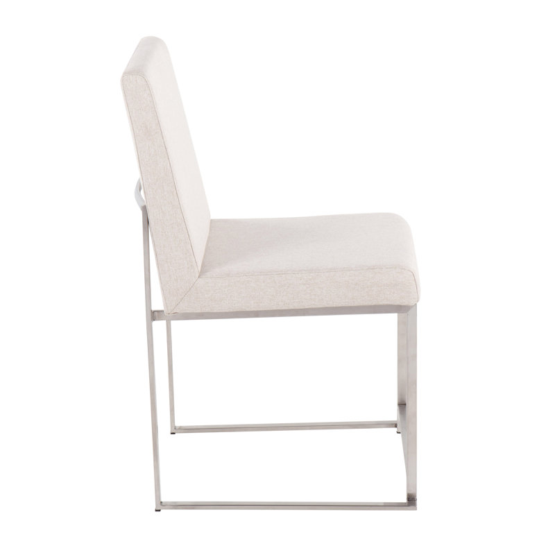 Ernestine 19.25'' H Upholstered Metal Side Chair, Stainless Steel, Beige Fabric