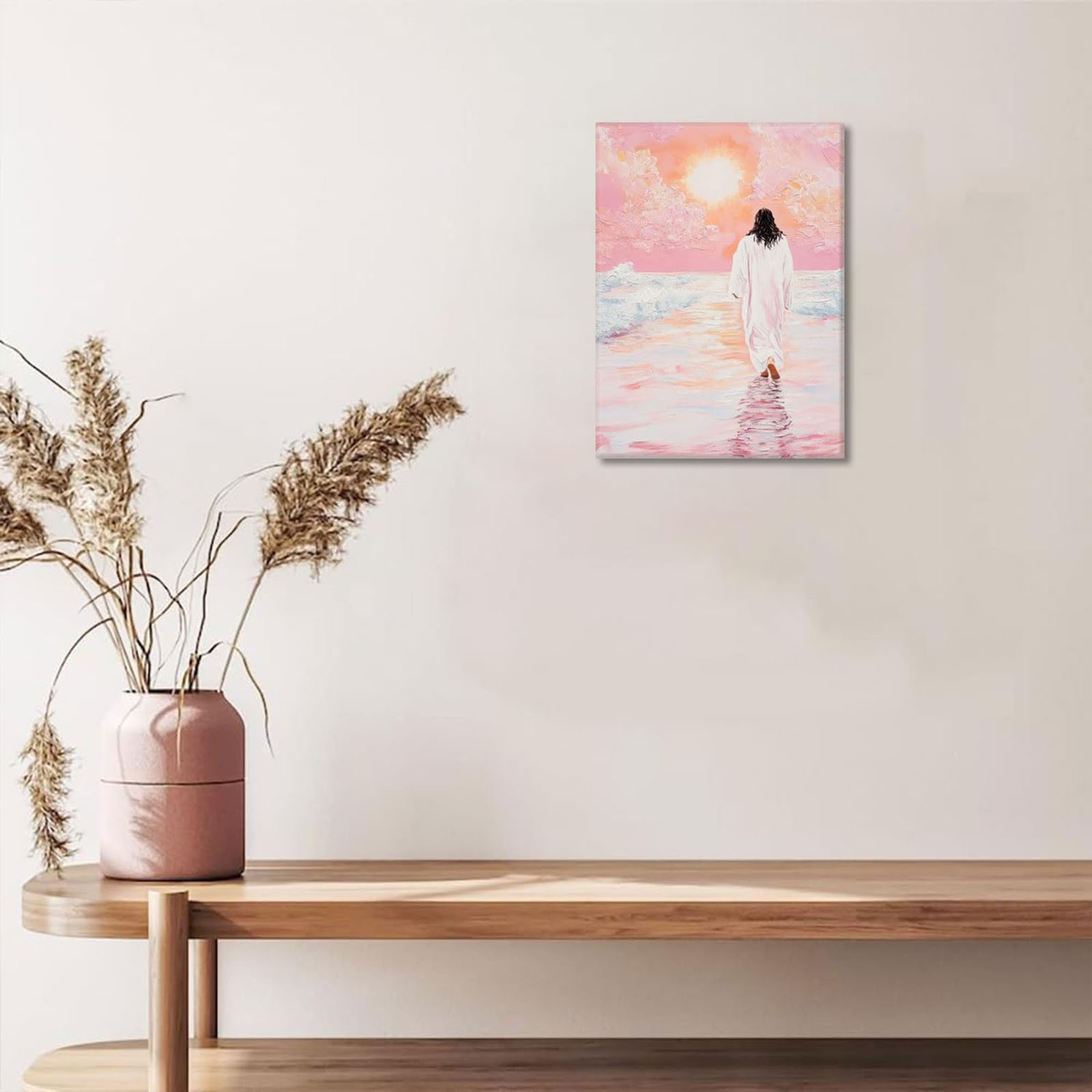 Red Barrel Studio® Pink Jesus Walking On Water Canvas Wall Art Jesus ...