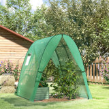 Serre de 6 pi x 6 pi x 6,6 pi avec sacs de sable et housse en PE ourlé, serre de tunnel avec 2 portes et fenêtres à écran, serre chaude portative pour plante de jardin, vert
