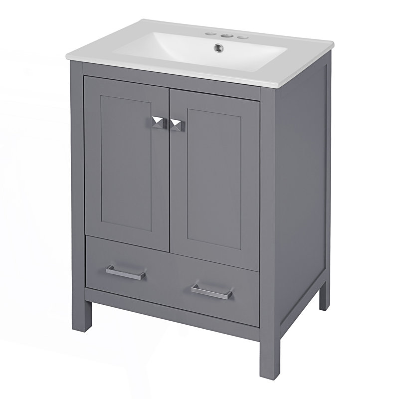 Meuble-lavabo moderne avec lavabo encastré, Gris