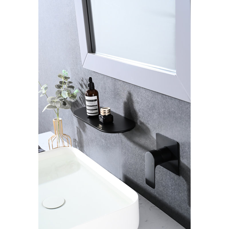 Robinet de lavabo de salle de bain moderne - mural, noir mat, poignée cascade, brillant, Noir mat