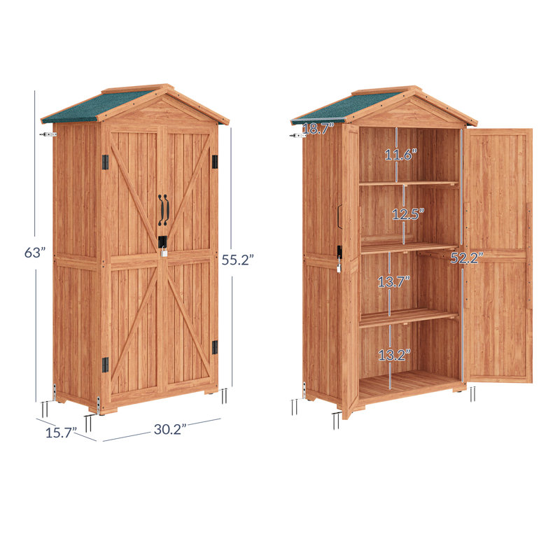 Outdoor Lockable 3 ft. W x 2 ft. D Solid Wood Vertical Storage Shed, Brown