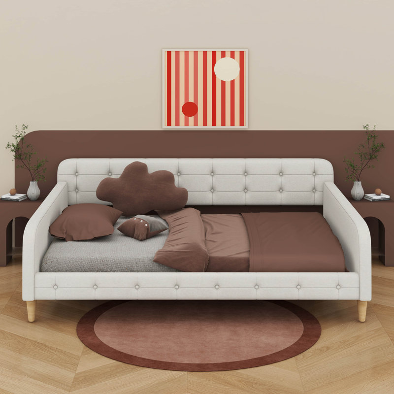 Grand lit de jour rembourré avec 4 pieds de soutien, Beige