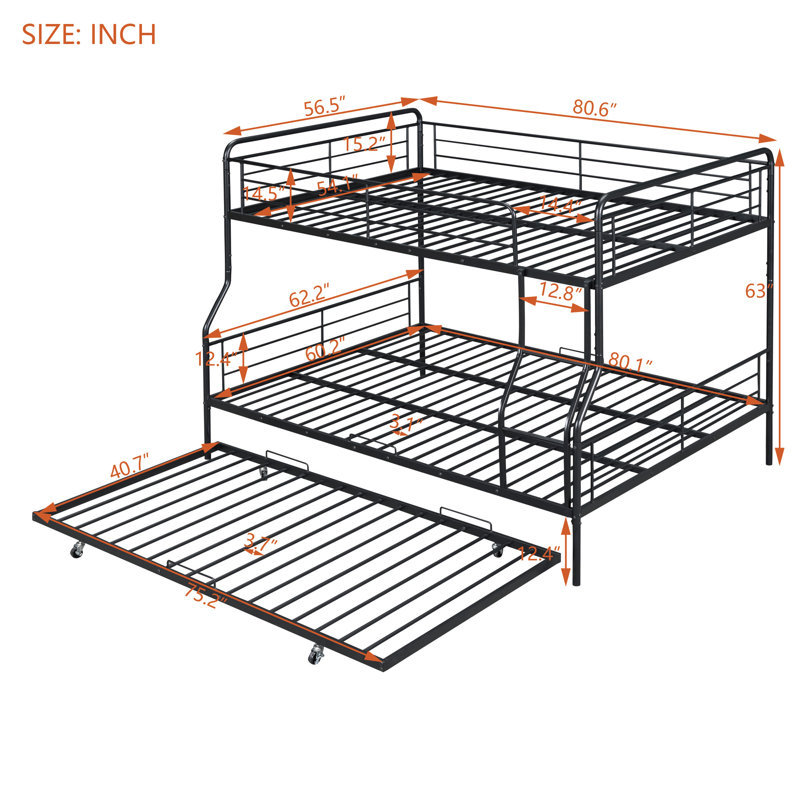Alexionna Kids Full Over Queen Bunk Bed with Trundle, Black
