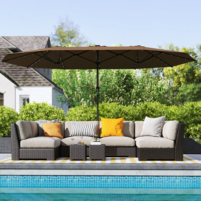 Parasol double 14,8 pi, grand parasol de terrasse avec lumière solaire à DEL pour le jardin