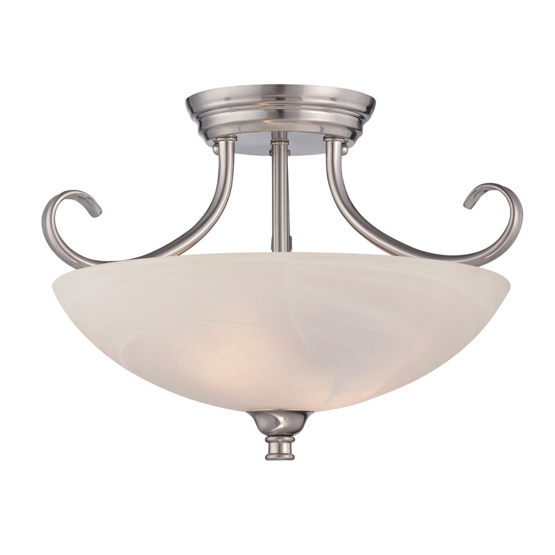 Lannie Glass Semi Flush Mount, Satin Platinum