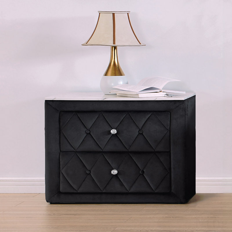 Mobilier de chambre à coucher en bois avec deux tiroirs de rangement, Noir
