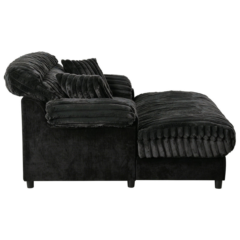Canapé méridienne moderne 62 po Cloud, Noir, Noir