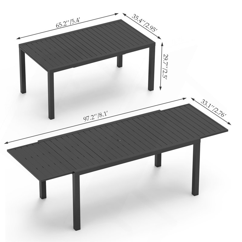 Table de salle à manger extensible en aluminium 97,2 po L