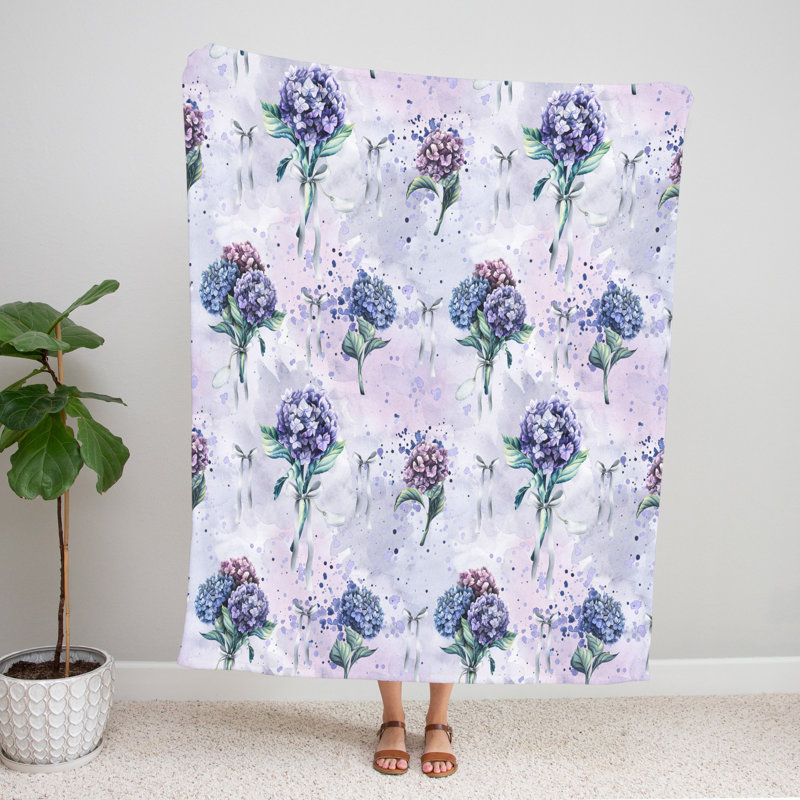 Jeté , L 51 po x L 60 po, Bleu / mauve, Floral / abstrait