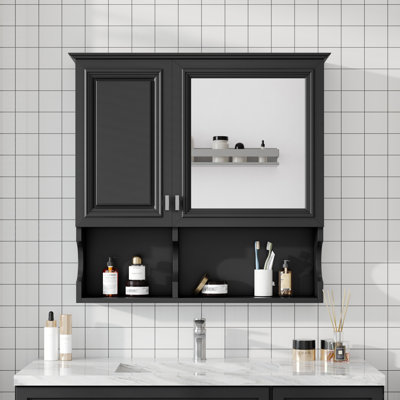 30 Inch Mirror Medicine Cabinet With Open Shelves, Wall Mounted Home Storage With Doors & Mirror, Adjustable Shelf, Bathroom Storage Cabinet Over Toilet