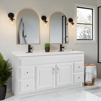 Concord 61 Inch Bathroom Vanity with Cultured Marble Top, Assembled, White