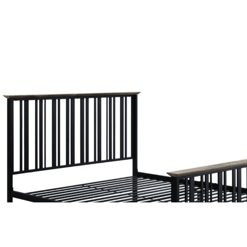 Lit double au fini chêne antique et noir, sans sommier, garniture en bois, sommier à lattes et métal, matelas de 8 po recommandé, capacité de rangement de 330 lb, tête de lit recommandée,