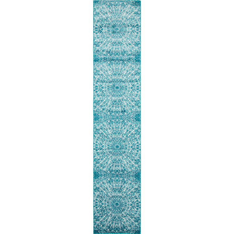 Affleck Abstract Area Rug, Runner 3'3" x 19'8", Turquoise