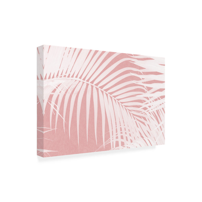 Art sur toile Silhouette, feuilles de palmier sur un rose Amini54, H 16 po x l 24 po