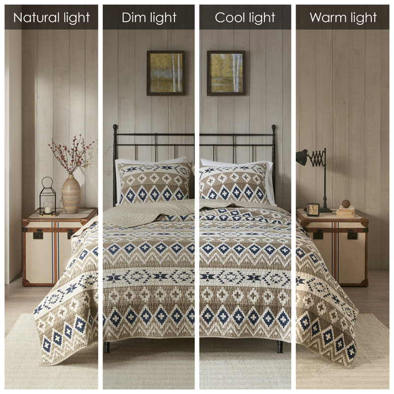 Rustic Blue and Tan Cotton Reversible Quilt Set