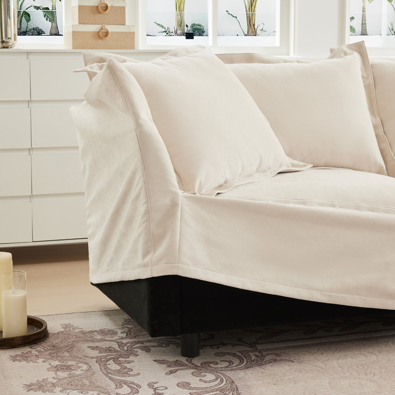 Canapé modulaire sans accoudoirs Aumiller, Crème, crème, H 34,6 po x l 109,8 po x P 33 po, Chenille