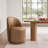 Upholstered Modern Brown Faux Leather Barrel Swivel Side Dining Chair-111969095
