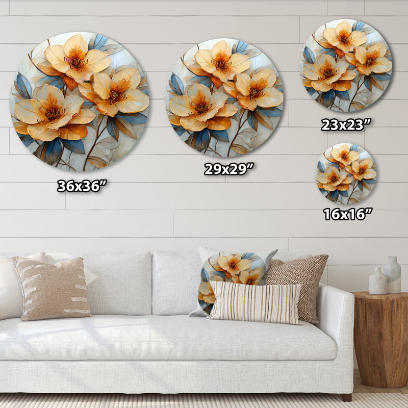 «The Path Of Rhododendrons Flowers I» - art mural rond en métal Rhododendron, H 23 po x l 23 po