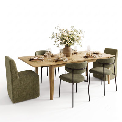 Extendable Dining Table Set with 4 Upholstered Chairs and 2 Concealed-Caster Dining Chairs