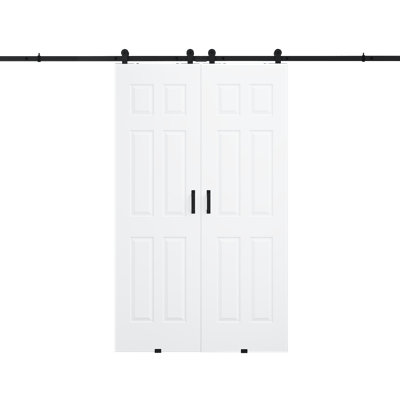 2x24in.x 80in.6 Paneled White Door Slab Prefinished Surface With All Barn Door Hardware Kit