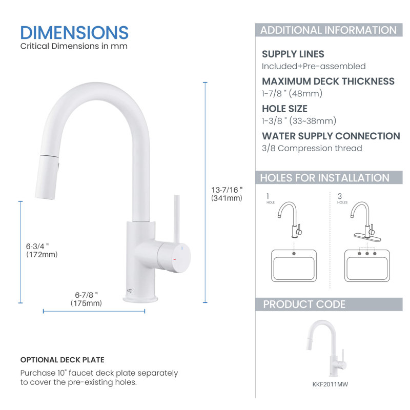 KIBI Luxe Pull Down Kitchen Faucet, Matte White