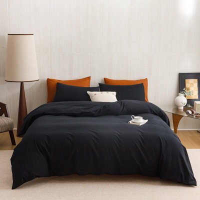 Wellboo Washed Cotton Comforter Set 100% Cotton Bedding Set 3 Pcs Bed Comforter Set
