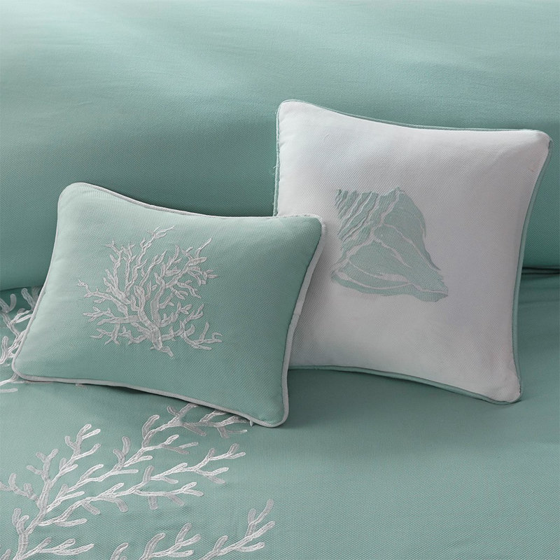 Twin Aqua and White Cotton Nautical Comforter Set
