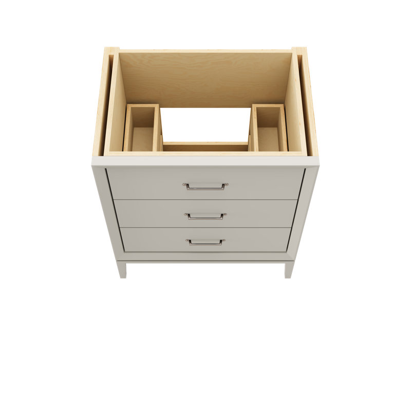 Meuble-lavabo simple à trois tiroirs Alexandra, Taupe rétro, 30", Nickel satiné
