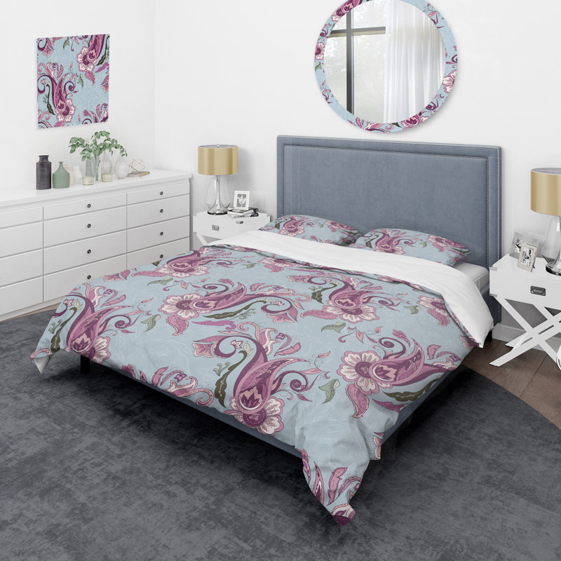 Rose floral Paisley I - ensemble de housse de couette abstrait - microfibre de polyester
