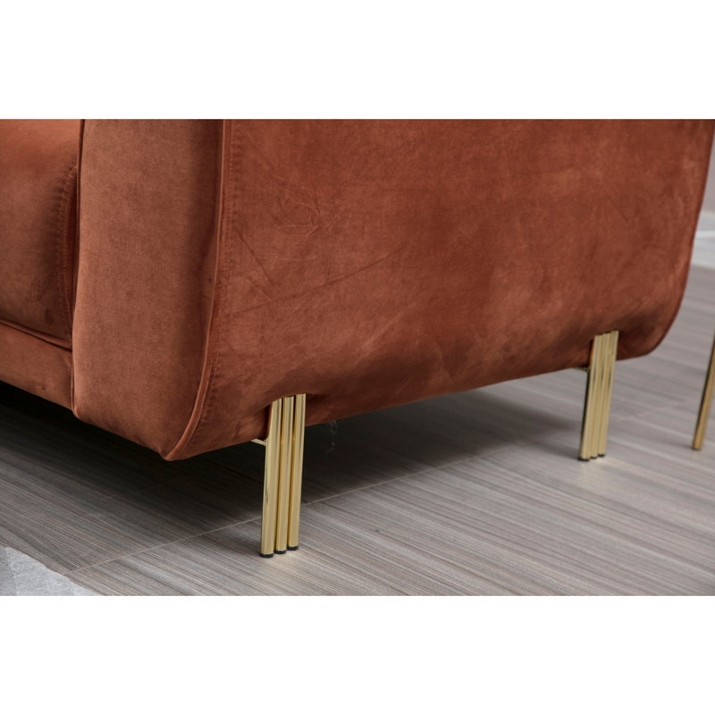 Canapé-lit d'angle Cinnamon, structure en bois de hêtre et en carton, 113,0 po x 66,5 po x 33,5 po | Tissu 100% polyester, 2 coussins fixes (18,0 x 18,0 pouces) | Pieds en métal doré, design glamour moderne, confort et style combinés