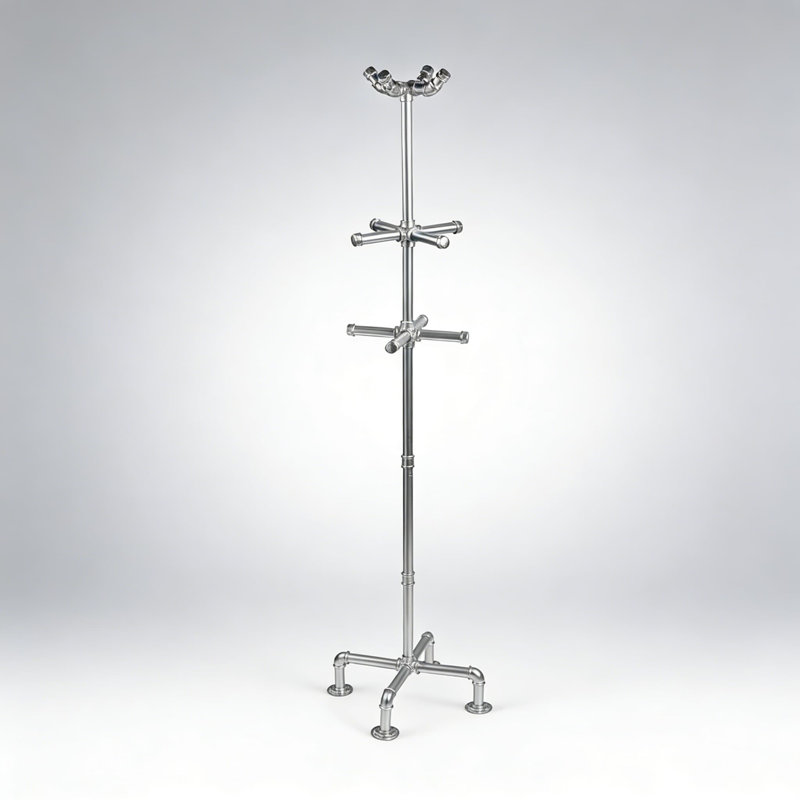 Portemanteau autoportant avec conception de tuyaux industriels, 12 crochets pour l'organisation du vestibule, manteaux suspendus, chapeaux, sacs et accessoires