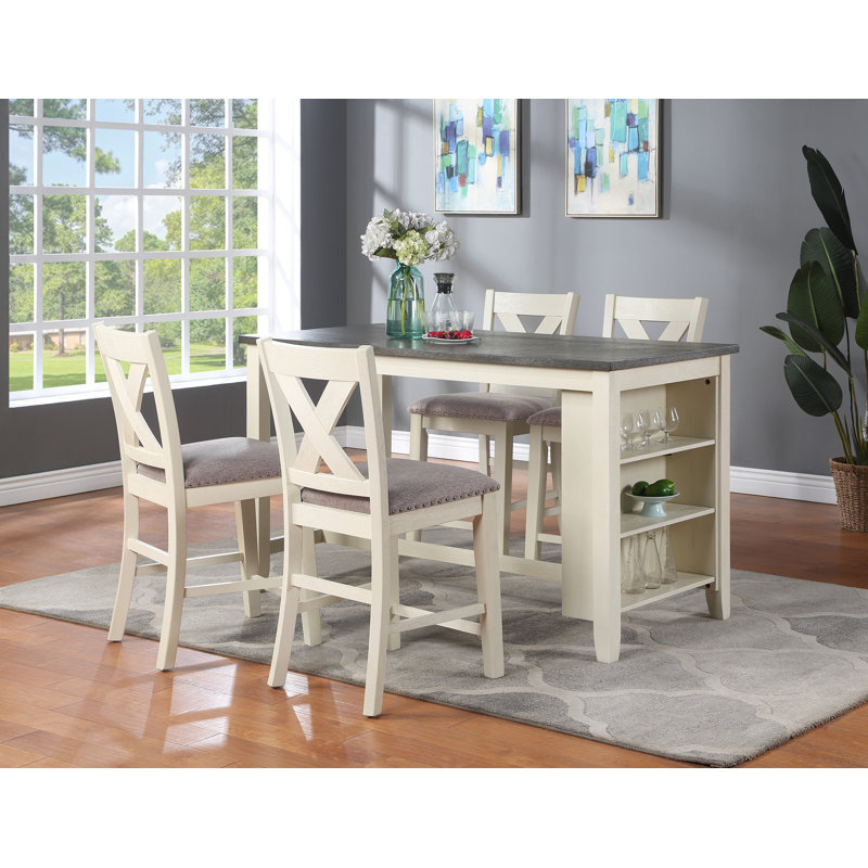 Table de salle à manger haute (60 po L x 30 po l x 36 po H) en bois massif, monobloc, couleur ivoire