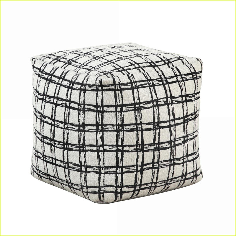 Repose-pieds, repose-pieds antidérapant moderne, 16 x 16 x 16 po | Noir et blanc | Textile, Noir / blanc à carreaux
