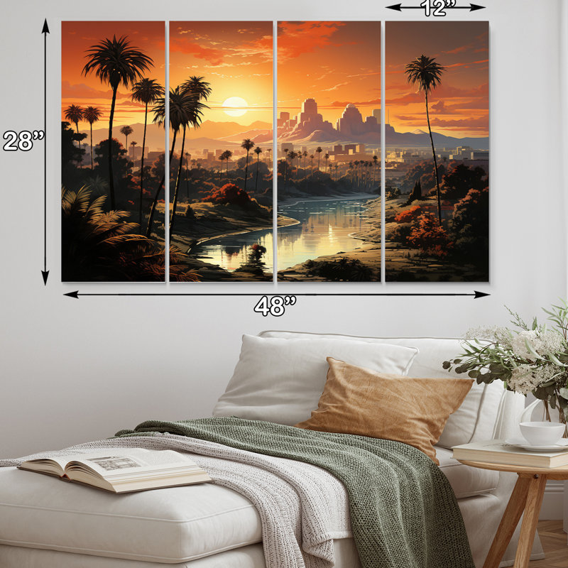 Sunset Los Angeles Cityscape Angel Canvas Art Set