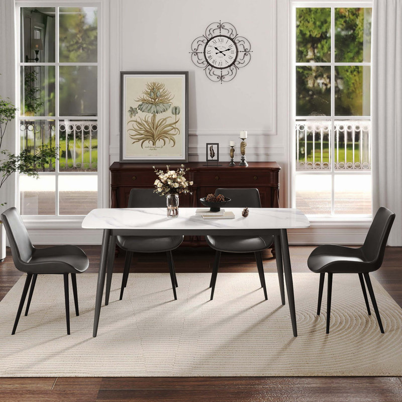 Table de salle à manger 62,99 pouces, White/Dark Grey