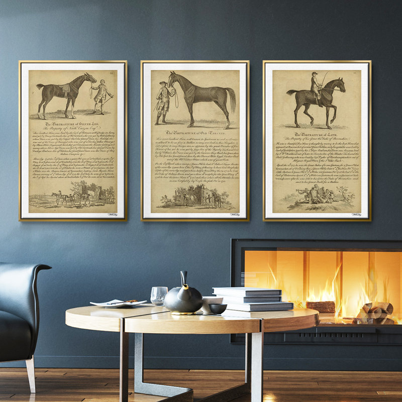 Portrait de cheval I 3 pièces, Encadrement doré, H 40 po x l 78 po