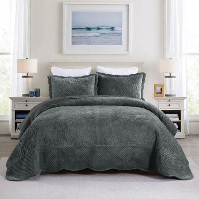 Ensemble de courtepointe surdimensionnée en velours brodé avec 2 taies décoratives Marcielo