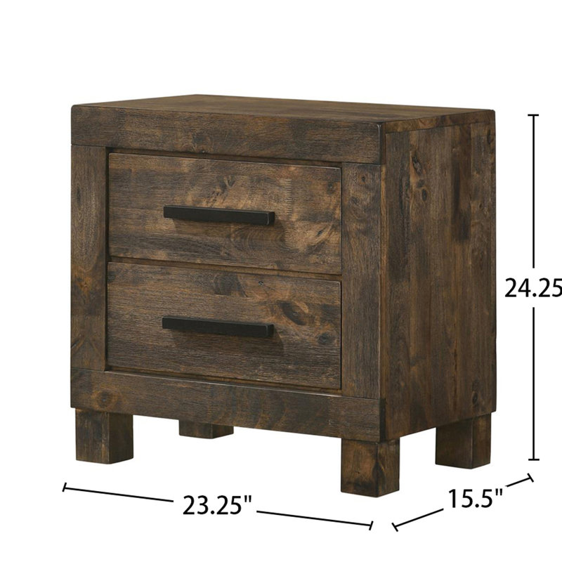 Table de chevet en bois massif massif brun doré rustique avec deux tiroirs spacieux