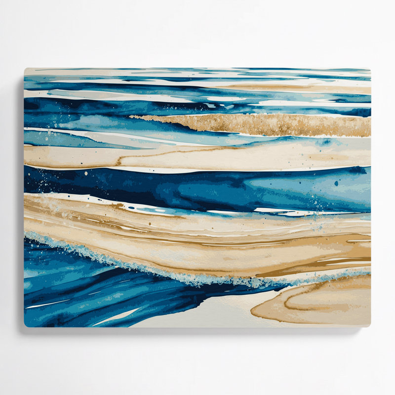 Art mural horizontal rayé horizontal bleu océan sable et sable, H 11 po x l 14 po