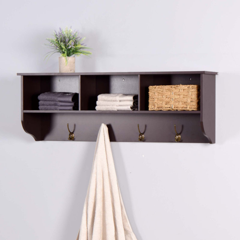 Jacquille Wall Mounted Entryway Coat Rack with 4 Dual Hooks | Wooden Storage Shelf for Entryways & Living Rooms, Space-Saving Design